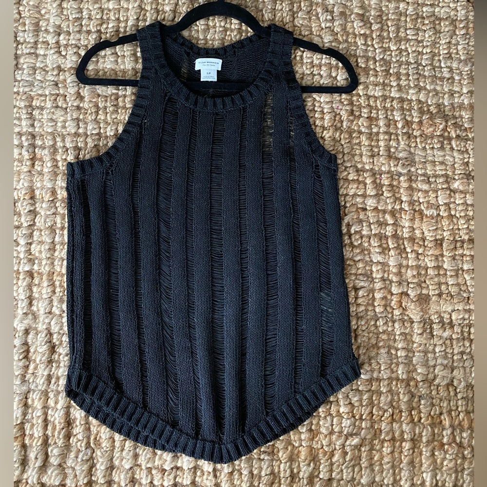 Club Monaco Black Italian Yarn racer back knit sweater, size S NWOT